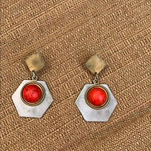 Vintage distressed red dangle geometric earrings